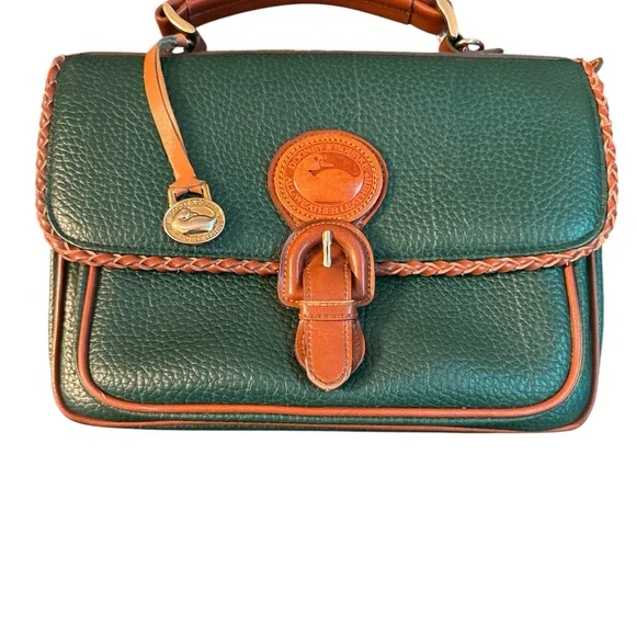 Dooney & Bourke Surrey Carrier Evergreen and British Tan Satchel Pebbled Leather - Picture 3 of 14